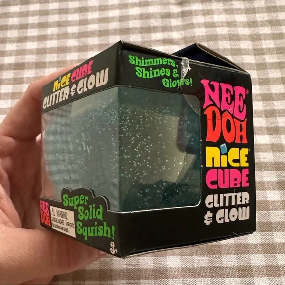 NeeDoh Nice Cube Glitter & Glow Squeeze Toy - BRAND NEW ; Blue - Picture 2 of 3